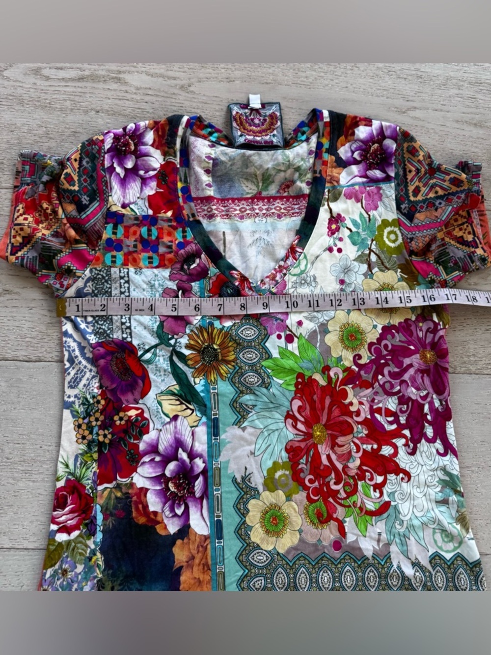 Johnny Was Floral Top, S Multicolor Bamboo Blouse - Picture 4 of 5